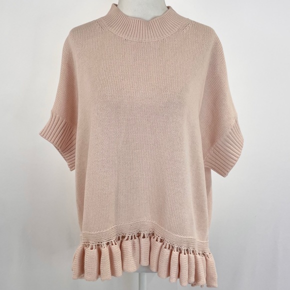 French Connection Ruffle Hem Short Sleeve Sweater Jumper Blush Pink Size Small - Picture 5 of 16